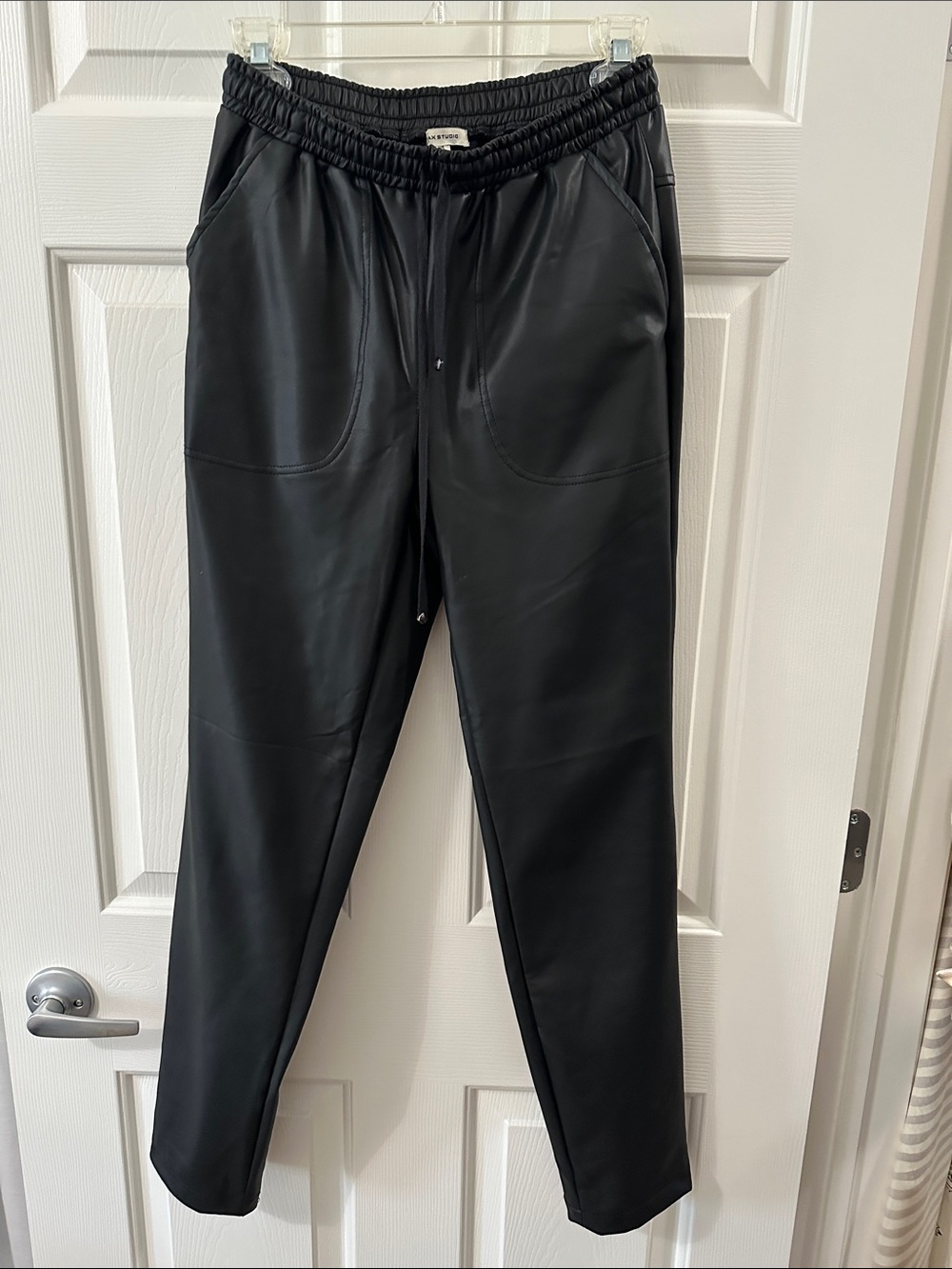 Max Studio Black Faux-Leather Jogger Pants